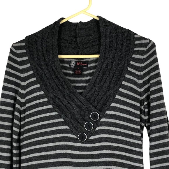 Vintage 90s-Y2K Long-Sleeve Sweater Dress, Cable Knit Neckline Stripes, SZ M - Picture 2 of 7